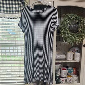 Black & White Striped Short Sleeve Swing Dress Old Navy